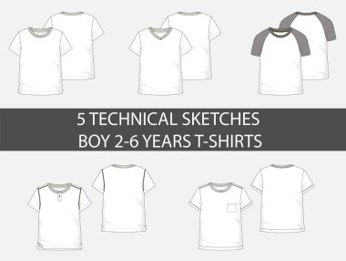 Moda teknik 2-6 yaş çocuk skeçler ile vektör grafiği içindeki kısa kollu t-shirt