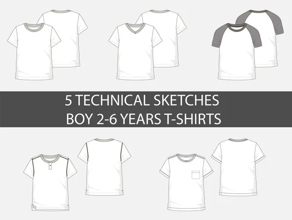 Moda teknik 2-6 yaş çocuk skeçler ile vektör grafiği içindeki kısa kollu t-shirt