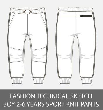 Moda teknik kroki çocuk 2-6 yıl spor vektör grafiği pantolon örgü