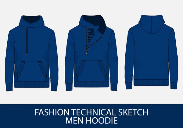 Vektör Grafik Moda Teknik Skeç Erkek Hoodie — Stok Vektör