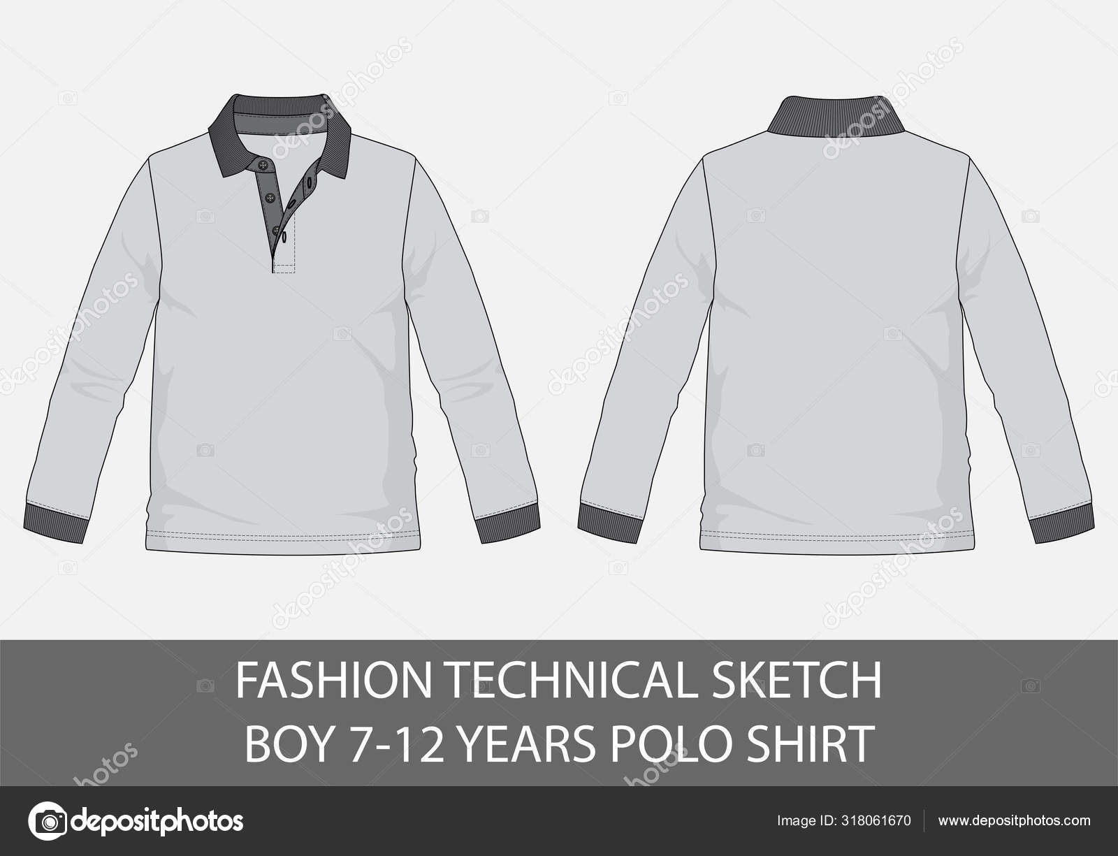 Polo t-shirt design template in blue colors. Front and back technical sketch  Stock Vector by ©yellowsdesign 326011792