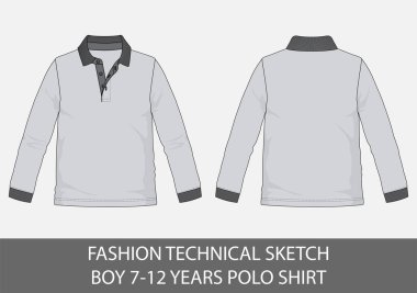 7-12 yıllık polo tişörtlü vektör grafik çocuk için moda teknik çizimi