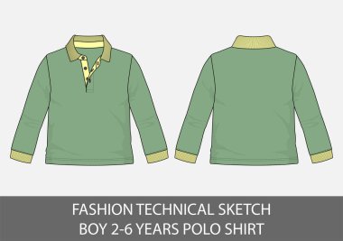 2-6 yıllık polo tişörtlü vektör grafik çocuk için moda teknik çizimi