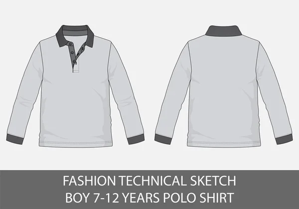 Yıllık Polo Tişörtlü Vektör Grafik Çocuk Için Moda Teknik Çizimi — Stok Vektör