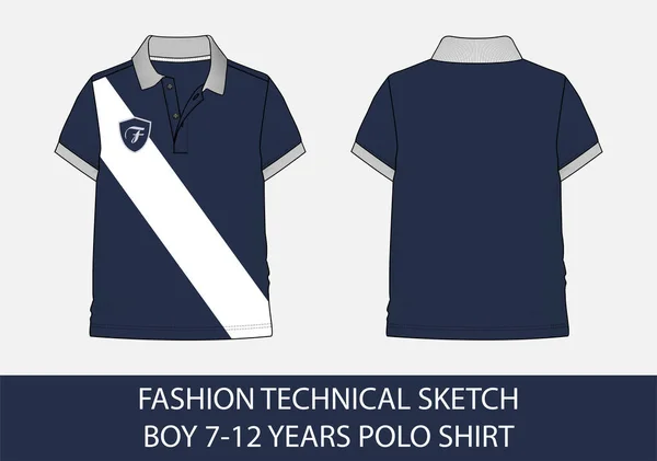 7-12 yıllık polo tişörtlü vektör grafik çocuk için moda teknik çizimi
