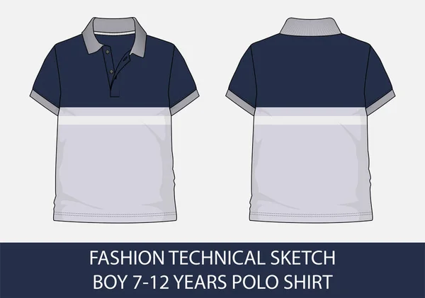 7-12 yıllık polo tişörtlü vektör grafik çocuk için moda teknik çizimi