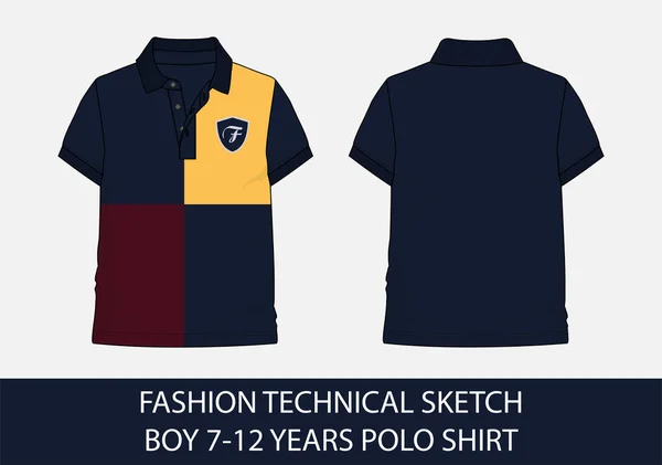 7-12 yıllık polo tişörtlü vektör grafik çocuk için moda teknik çizimi