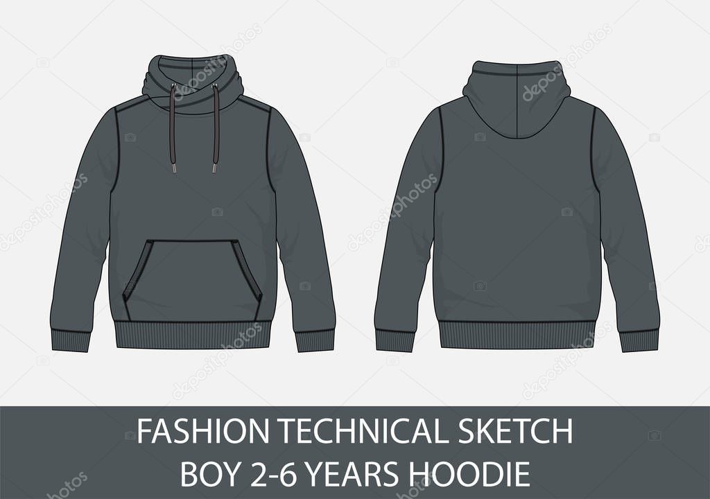 Fashion technical sketch for boy 2-6 years  hoodie in vector graphic