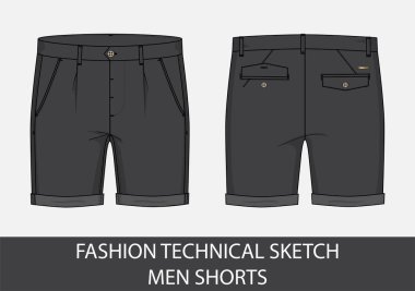 Vektör grafiğindeki kısa erkek için moda teknik çizimi