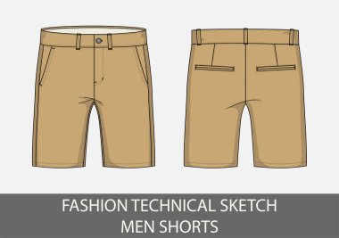 Vektör grafiğindeki kısa erkek için moda teknik çizimi