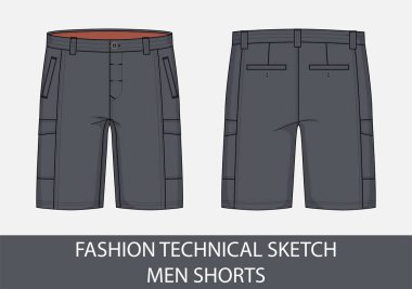 Vektör grafiğindeki kısa erkek için moda teknik çizimi