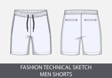 Vektör grafiğindeki kısa erkek için moda teknik çizimi