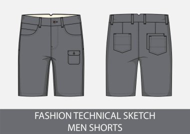Vektör grafiğindeki kısa erkek için moda teknik çizimi