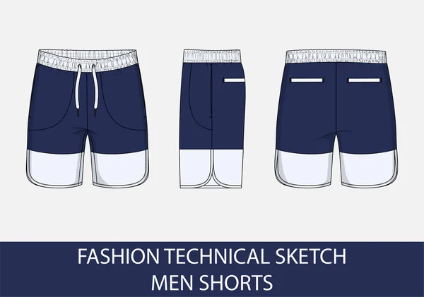 Vektör grafiğindeki kısa erkek için moda teknik çizimi