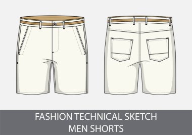 Vektör grafiğindeki kısa erkek için moda teknik çizimi