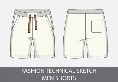 Vektör grafiğindeki kısa erkek için moda teknik çizimi