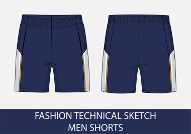 Fashion technical drawing sketch for men shorts in vector graphic clipart
