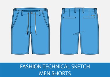 Vektör grafiğindeki kısa erkek için moda teknik çizimi