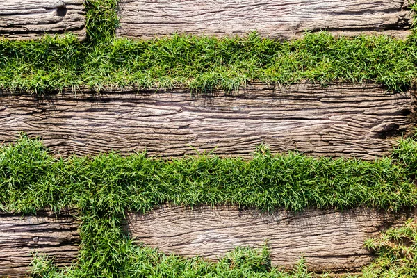  yeşil çim arka plan ile ahşap