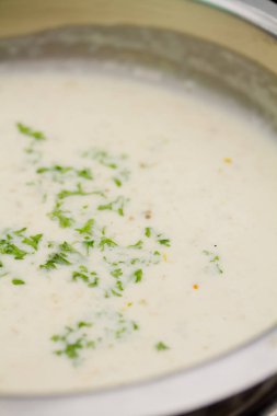 Pureed mantar kremalı çorba yakın çekim