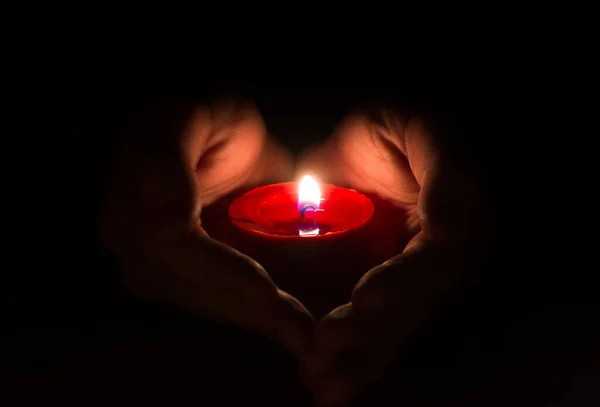 Beautiful Candle Hands Background Close — Stock Photo, Image