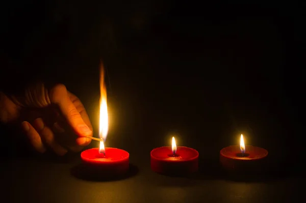 Beautiful Candles Hand Background Close — Stock Photo, Image