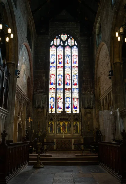 Gloucester Velká Británie Září 2019 Vitráže Oltář Kostela Marie Crypt — Stock fotografie