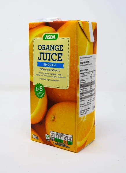 Reading December 2019 Carton Asda Orange Juice — стокове фото