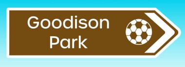 Liverpool FC 'nin evini gösteren İngiliz turist yolu tabelasının grafiksel bir çizimi.