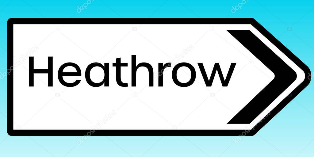 A graphic illlustration of a British road sign pointing to Heathrow