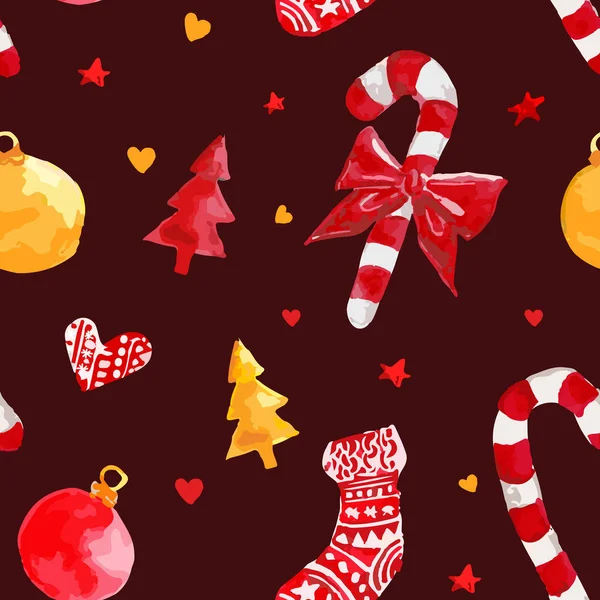 Mönster med bär-, jul-godis, boll och strumpa — Stock vektor