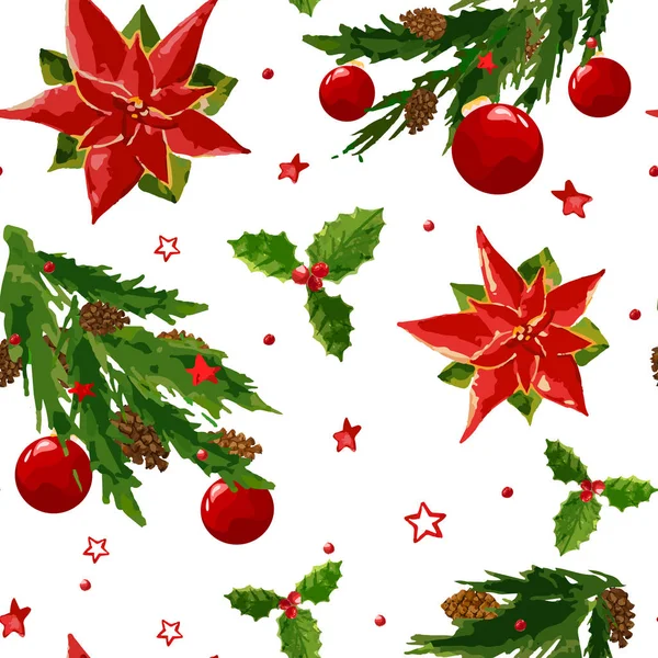Christmas mönster med berry, boll, julstjärna — Stock vektor