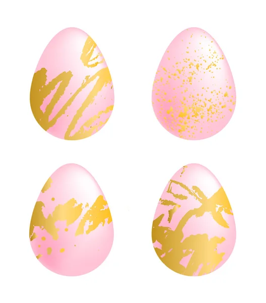 Rosafarbenes Ei mit handgezogener Goldschmiererei, Fleck und Schandfleck — Stockvektor