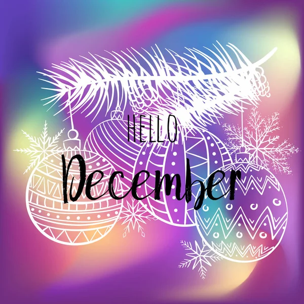 Bună ziua Decembrie poster cu lacuri de zăpadă, roys de Crăciun și copac. Imprimare motivațională pentru calendar, planor, cărți de invitație, broșuri, poster, tricouri . — Fotografie, imagine de stoc