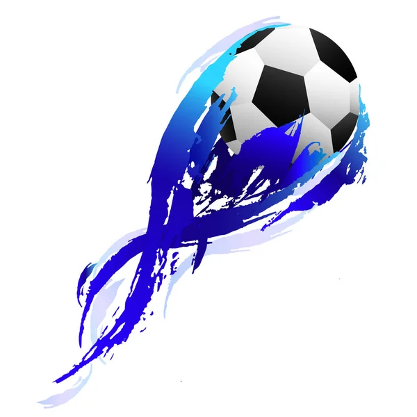 Soccer Ball Tail Blue Paint Smearson White Background — Stock Vector