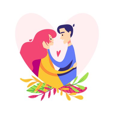 Kalp siluetindeki çift. Erkek ve kadın kucaklaşır