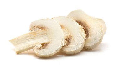 Beyaz adam izole üç champignon dilim
