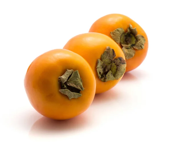 Persimmon Kaki Isolé Sur Fond Blanc Trois Ensemble — Photo