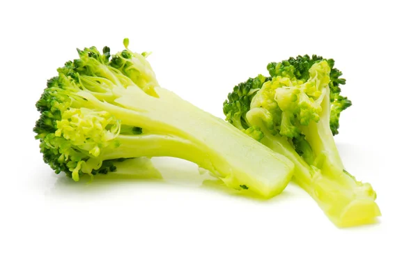 Brocoli Cuit Vapeur Isolé Sur Fond Blanc Deux Tranches — Photo