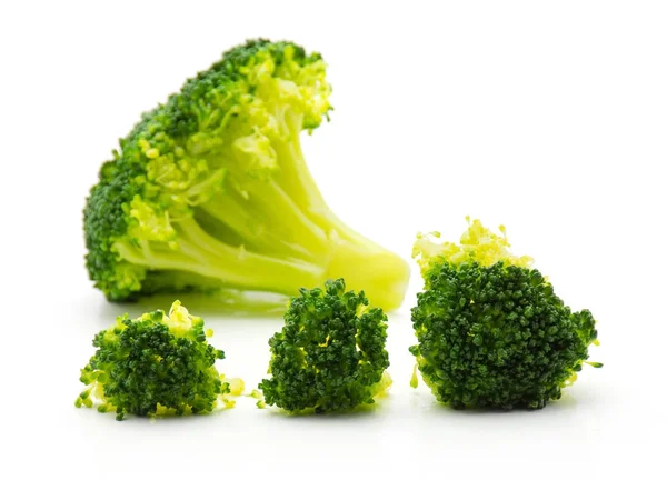 Steamed Broccoli Isolated White Background Three Row One Tree Separate — Stock Photo, Image