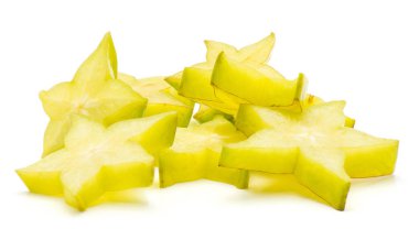 Dilimlenmiş carambola yıldızlı beyaz adam izole dilimleri