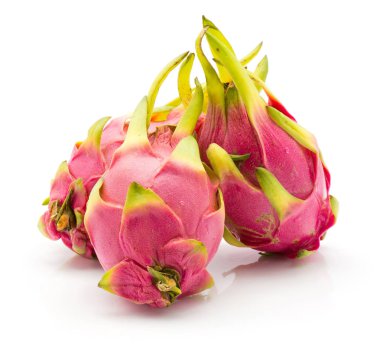 Thre beyaz arka plan grup üzerinde izole Dragon meyve (Pitaya, Pitahaya)