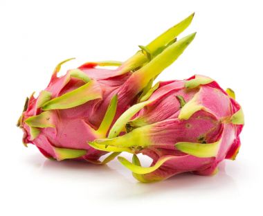 Beyaz adam izole iki dragon meyve (Pitaya, Pitahaya)
