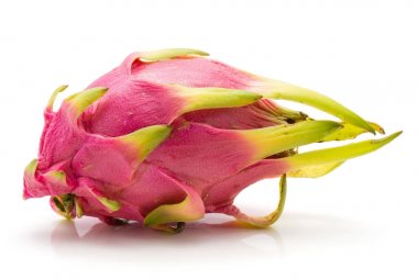 Beyaz adam izole bir dragon meyve (Pitaya, Pitahaya)