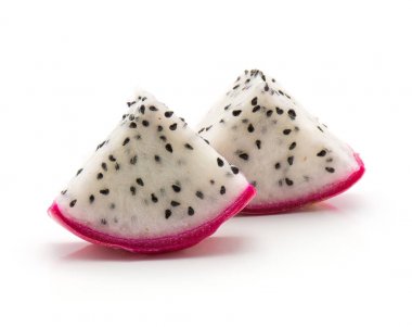 Beyaz adam izole iki dragon meyve (Pitaya, Pitahaya) adet