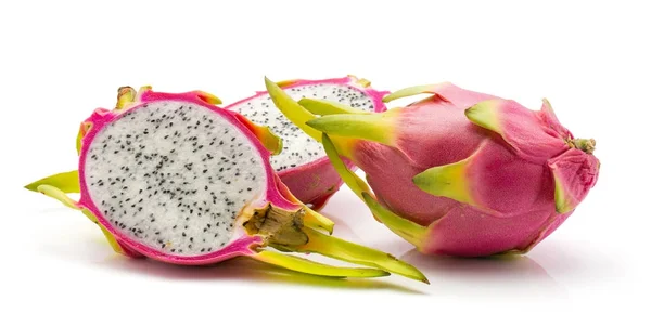 Beyaz Arka Plan Bir Bütün Iki Izole Dragon Meyve Pitaya — Stok fotoğraf