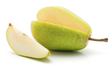 Bir dilim beyaz adam izole ile açık yeşil armut