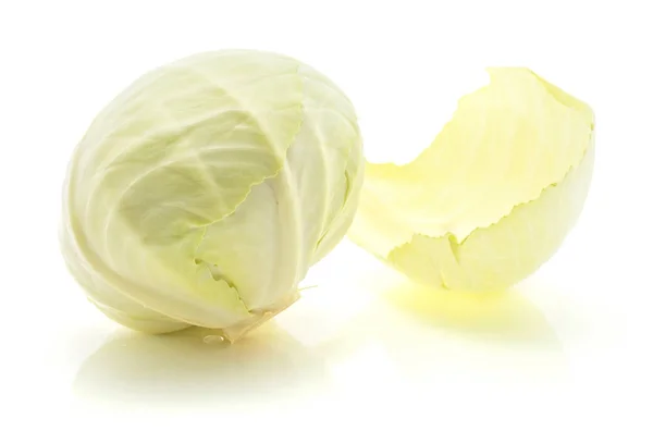 White Cabbage Isolated White Background One Whole Head Separated Lea — Stock Photo, Image