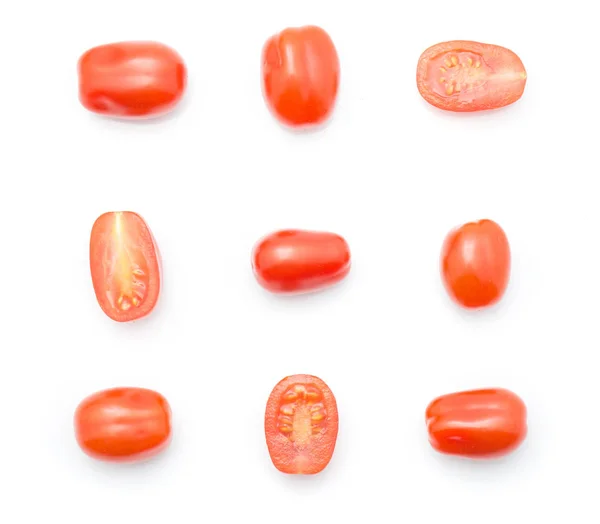 Tomates Cherry Bobulienka Colección Patrón Vista Superior Aislado Fondo Blanco —  Fotos de Stock