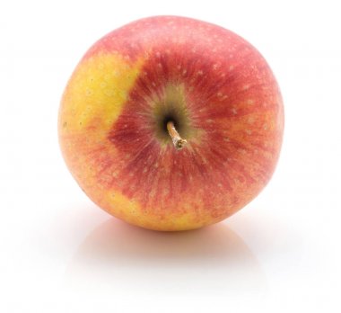 Beyaz adam izole bir elma (Evelina çeşitli)